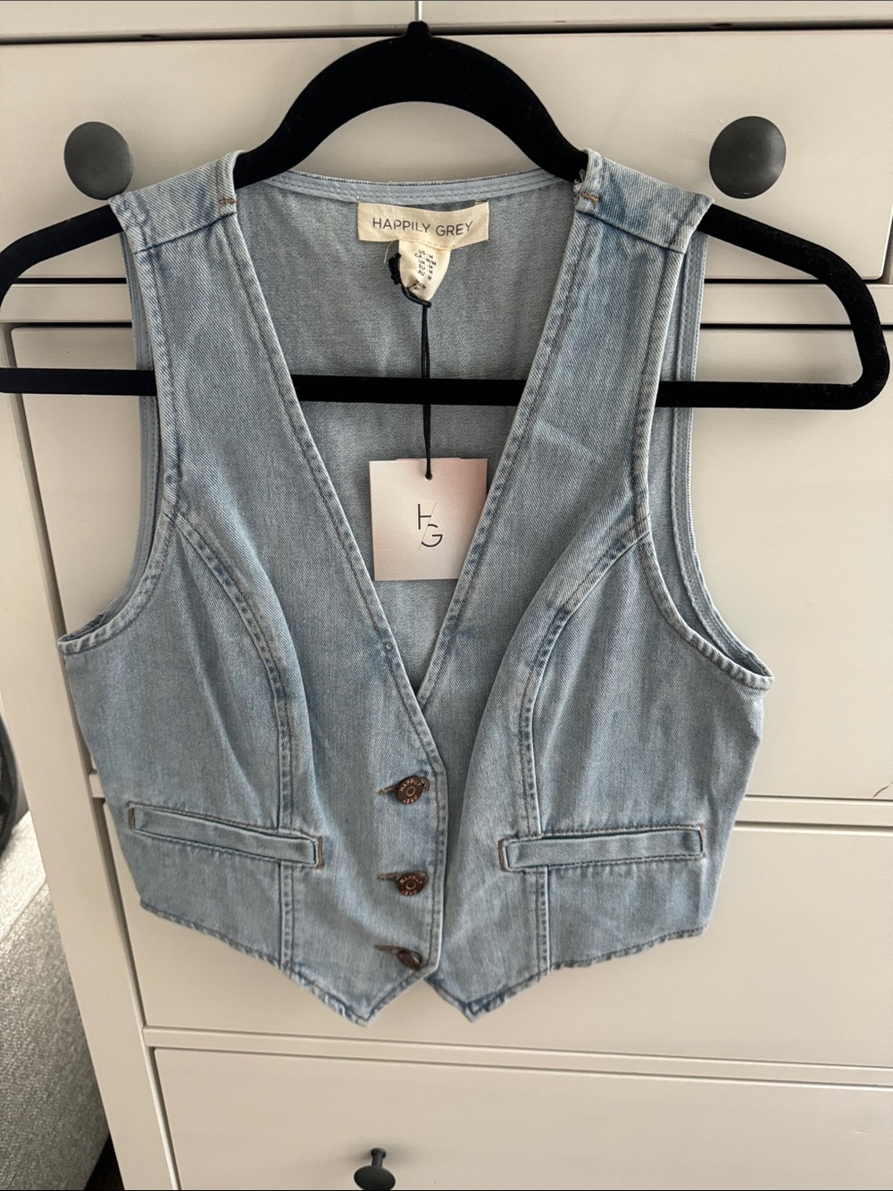 Happily Grey Light Blue Denim Vest - Women's Tailored Sleeveless